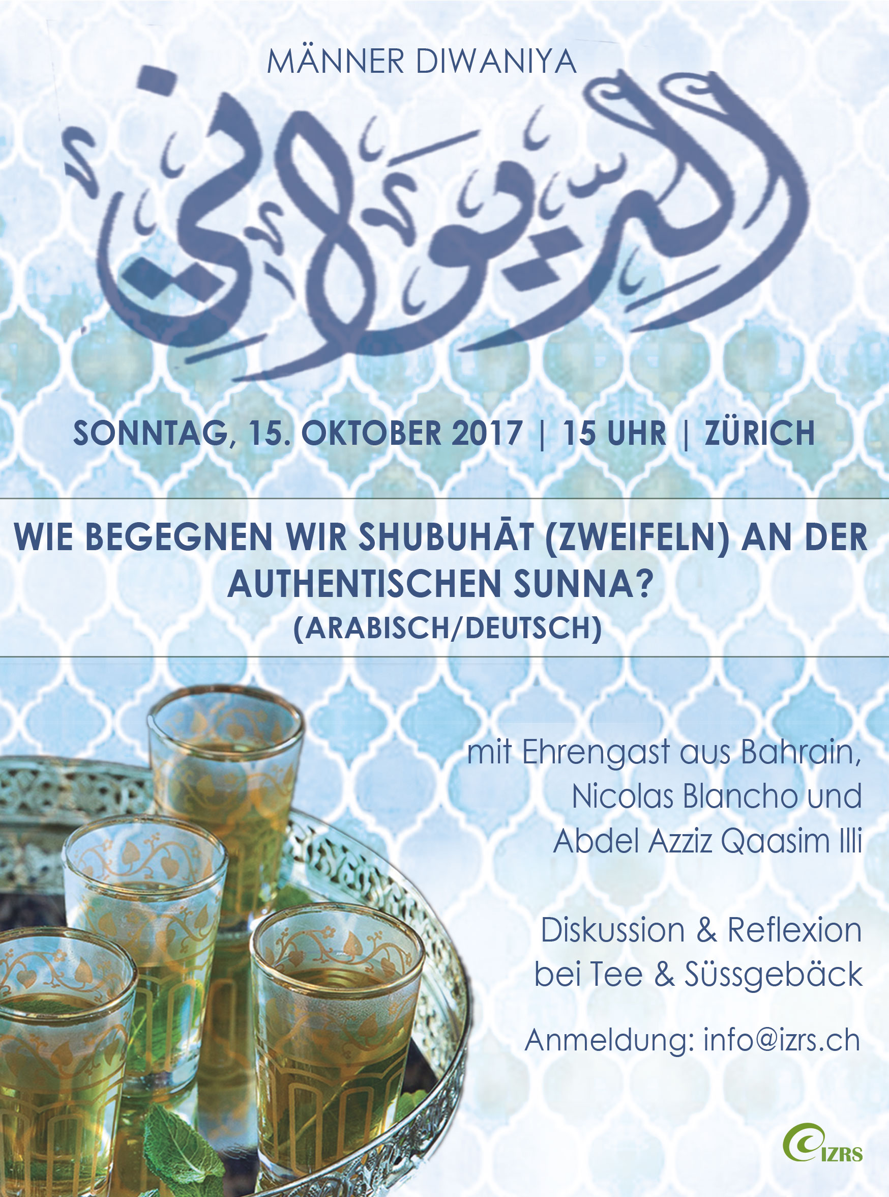 Männer-Diwâniya mit Ehrengast aus Bahrain am So, 15.10. in Zürich