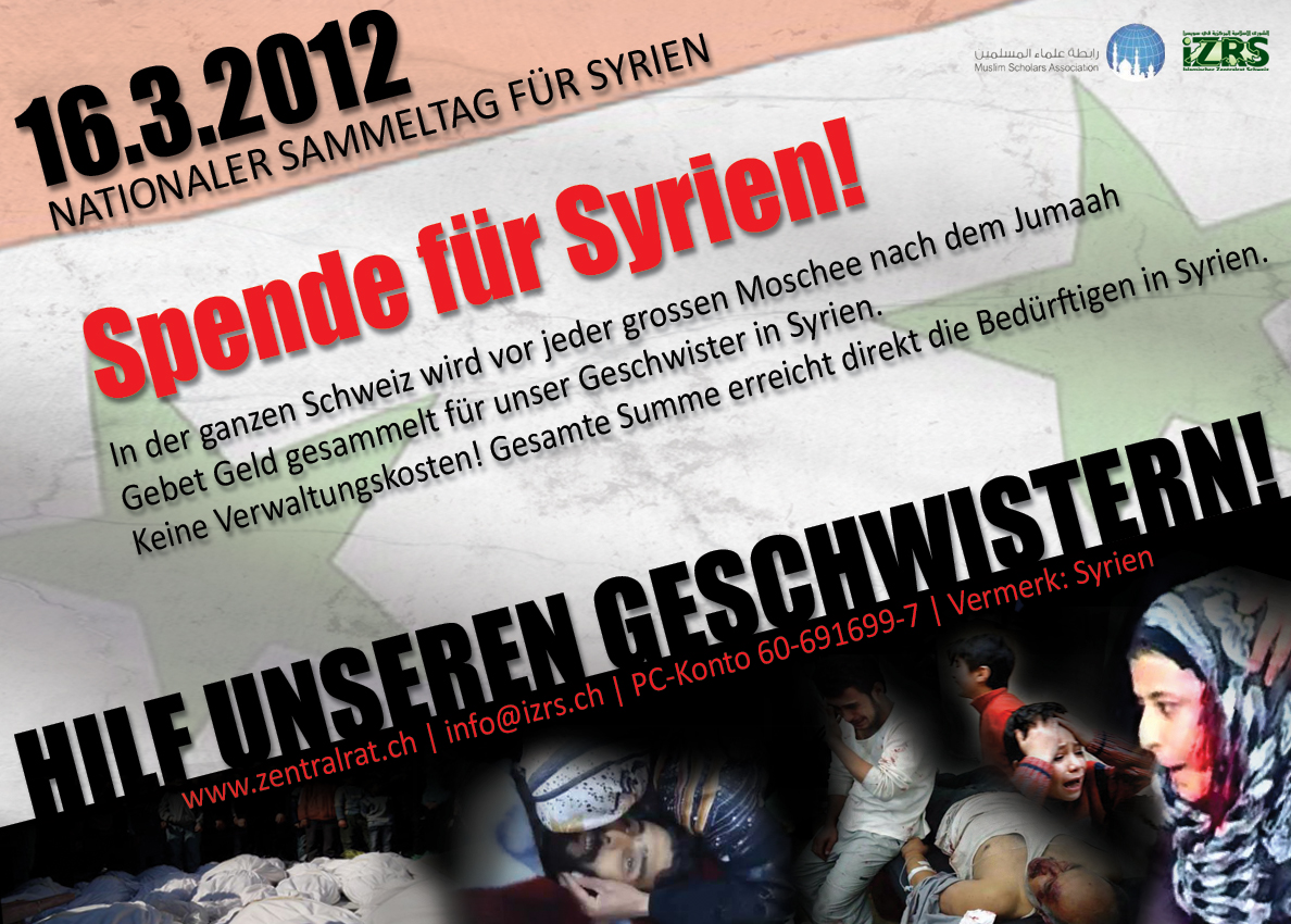 Nationale Sammelaktion für Syrien am  Freitag, 16.03.2012 nach dem Jumu’a Gebet